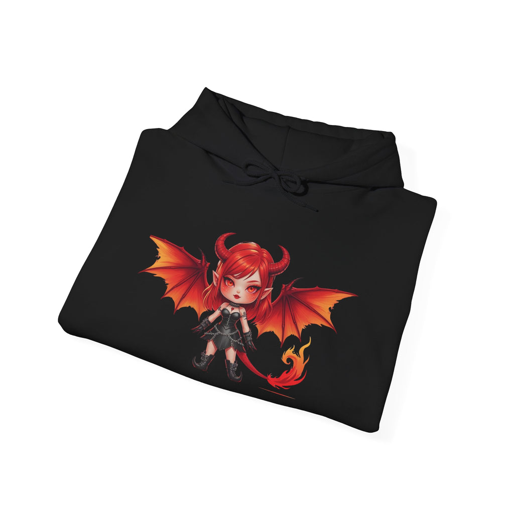 Ember Hex : Charming Demon Hoodie with Winged Design, Casual Wear, Gift for Cartoon Lovers, Halloween Outfit, Cozy Sweatshirt