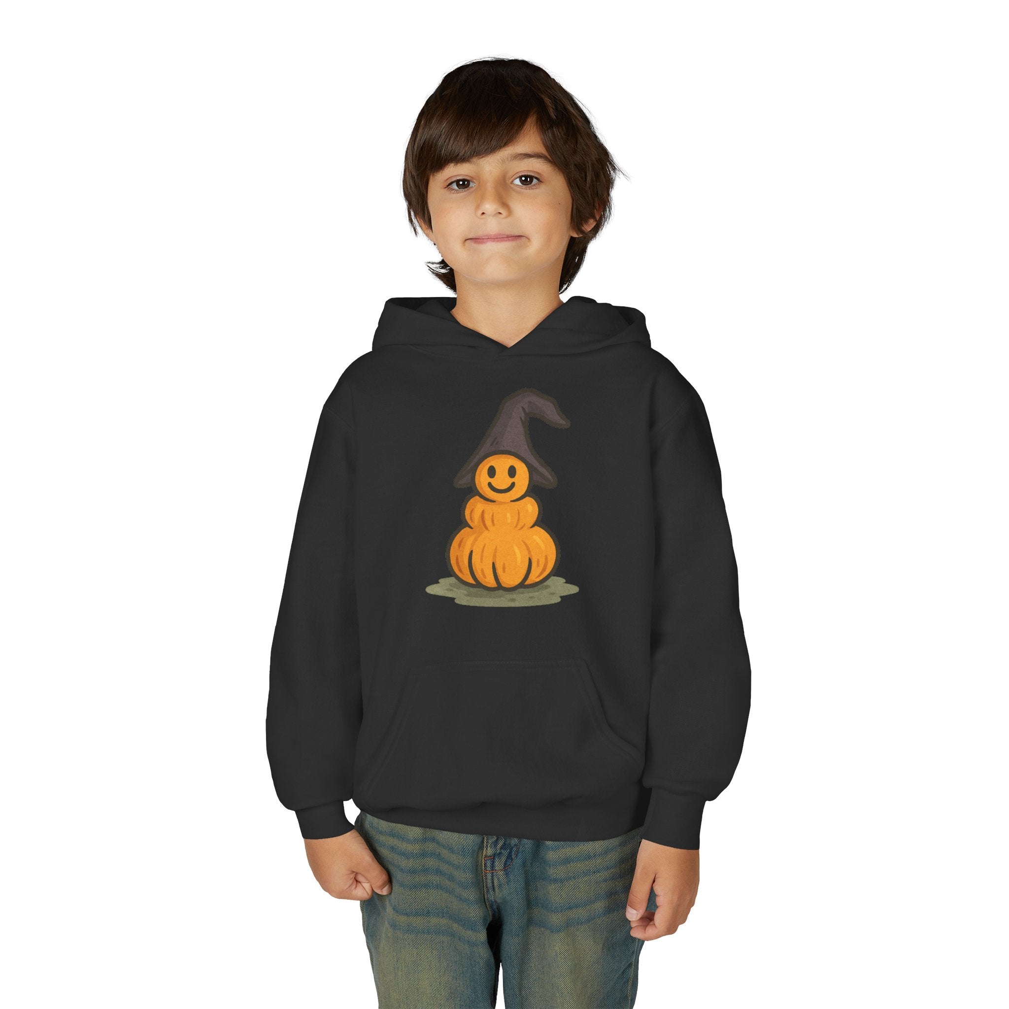 Cute Pumpkin Witch Youth Hoodie - Perfect for Halloween Celebrations