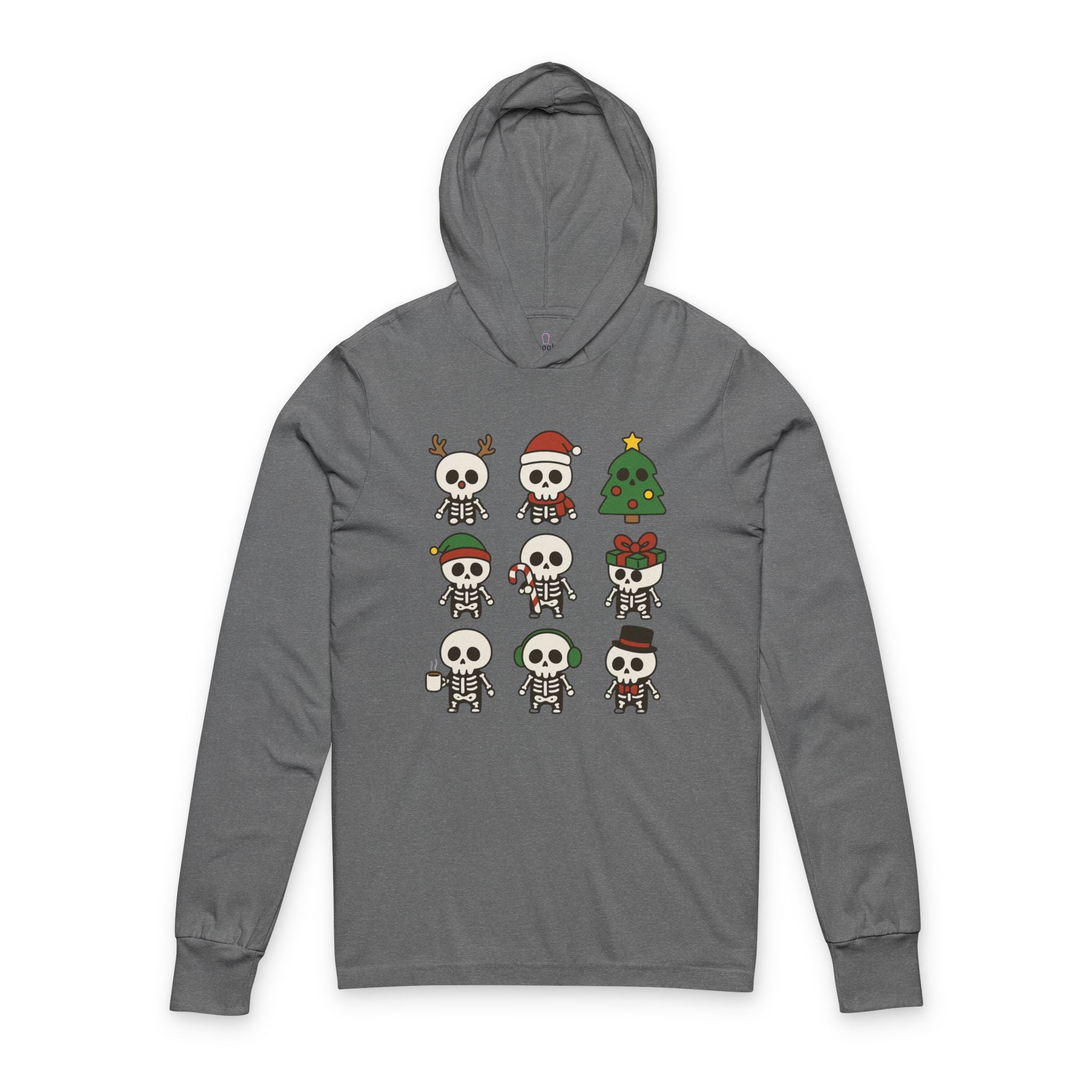 Festive Skeleton Hoodie, Unisex Long Sleeve Tee for Christmas, Halloween, Holiday Parties, Gift for Skull Lovers, Cozy Seasonal Wear