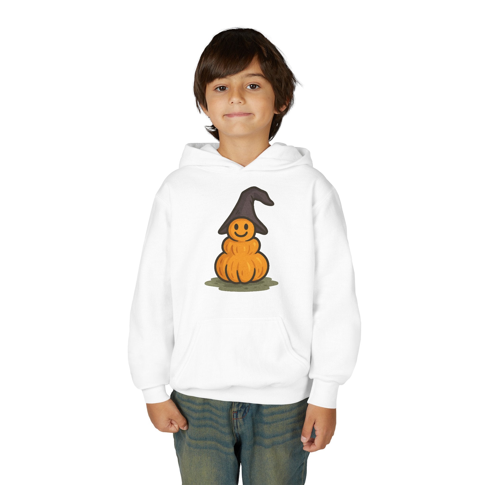 Cute Pumpkin Witch Youth Hoodie - Perfect for Halloween Celebrations