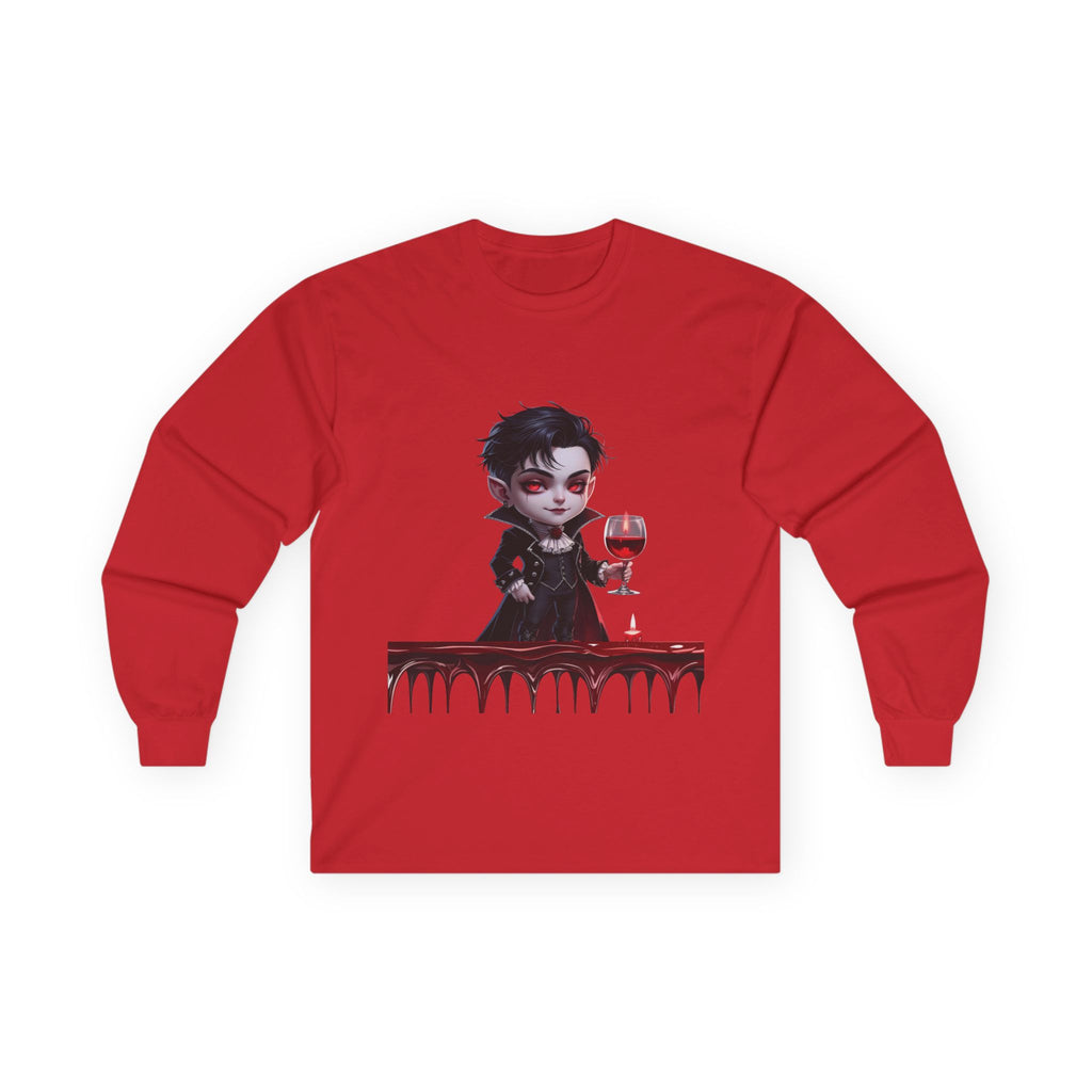 Ghosty Vamp-Cute Halloween Long Sleeve Tee, Spooky Graphic Shirt, Unisex T-Shirt, Fall Fashion, Unique Gift Idea, Halloween Costume Piece