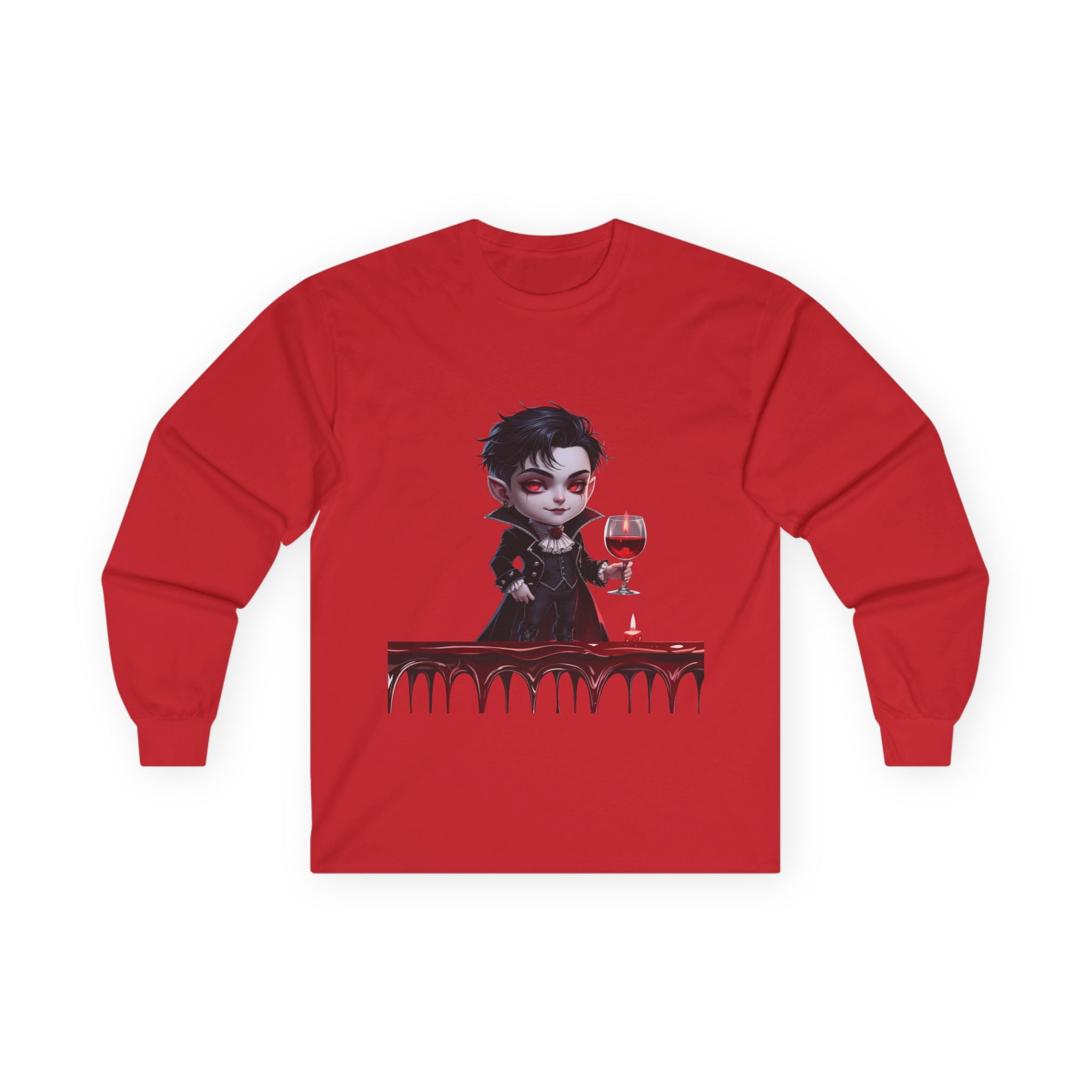 Ghosty Vamp-Cute Halloween Long Sleeve Tee, Spooky Graphic Shirt, Unisex T-Shirt, Fall Fashion, Unique Gift Idea, Halloween Costume Piece