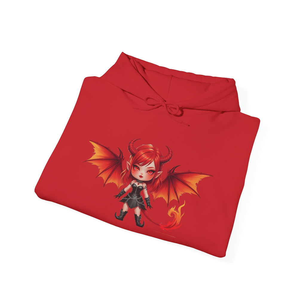 Ember Hex : Charming Demon Hoodie with Winged Design, Casual Wear, Gift for Cartoon Lovers, Halloween Outfit, Cozy Sweatshirt