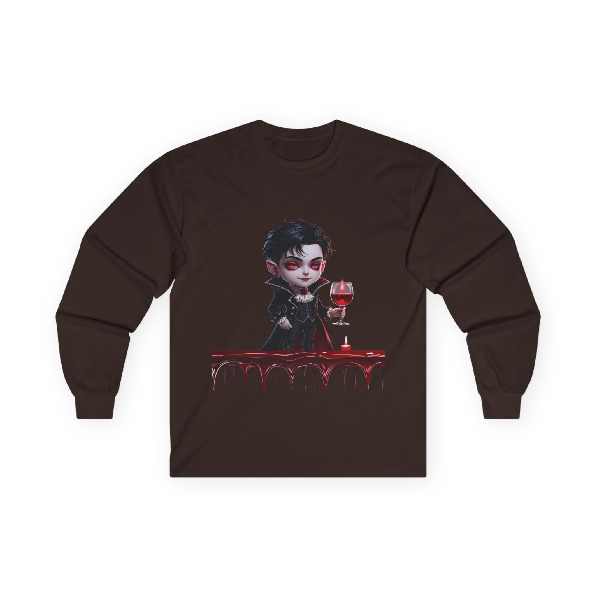 Ghosty Vamp-Cute Halloween Long Sleeve Tee, Spooky Graphic Shirt, Unisex T-Shirt, Fall Fashion, Unique Gift Idea, Halloween Costume Piece