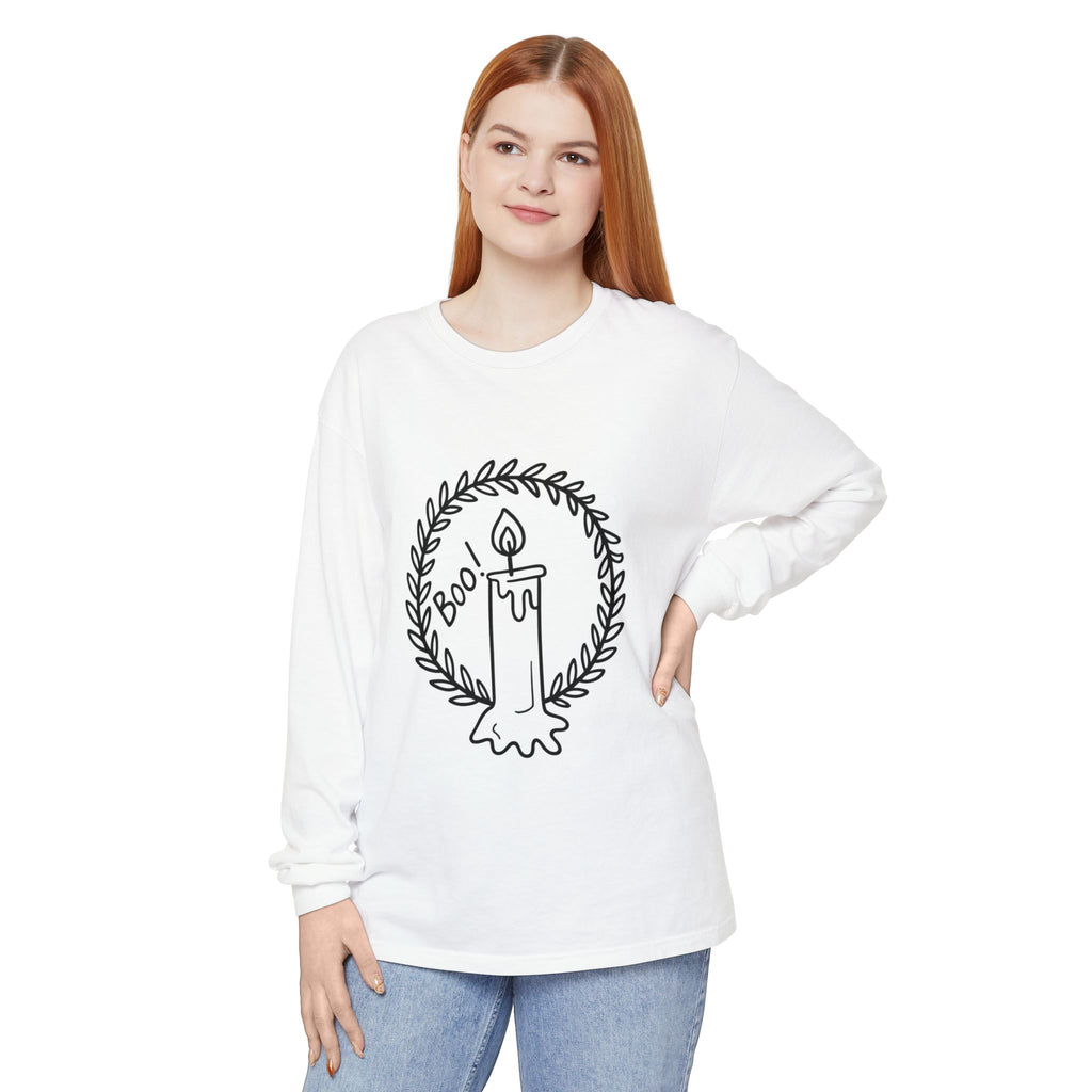Boo Candle Long Sleeve T-Shirt - Unisex Halloween Tee
