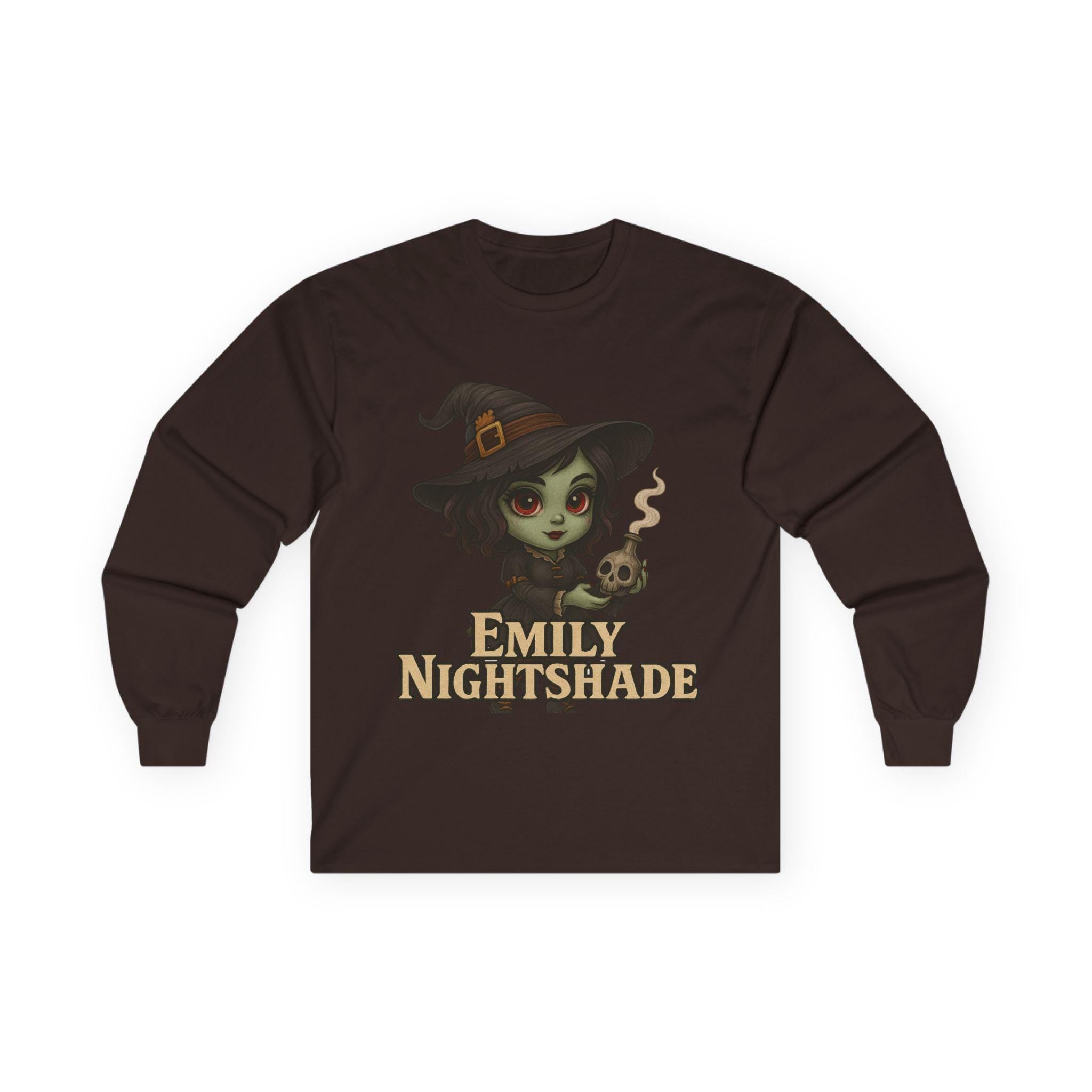 Emily Nightshade - Witch Long Sleeve Tee, Halloween Shirt, Spooky Apparel, Cute Witch T-Shirt, Gift for Witch Lovers, Cozy Fall Fashion