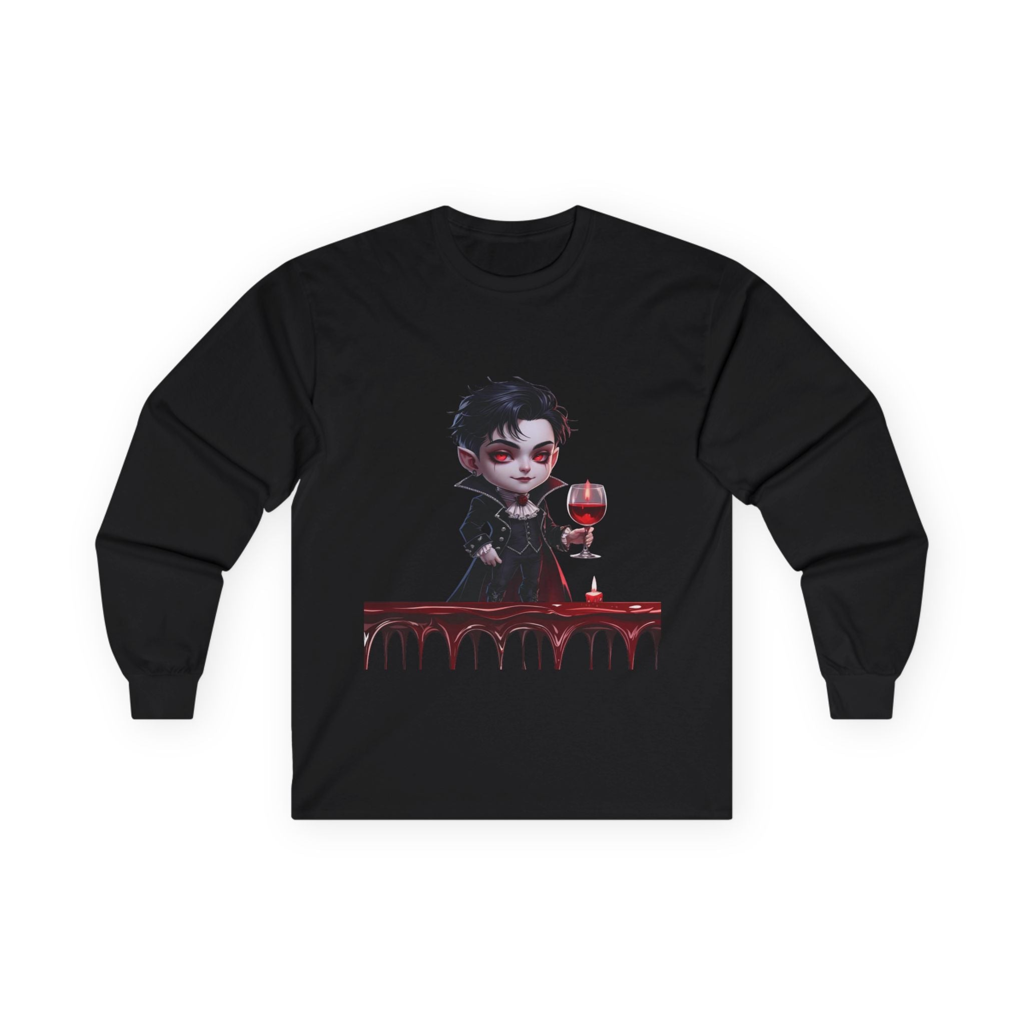 Ghosty Vamp-Cute Halloween Long Sleeve Tee, Spooky Graphic Shirt, Unisex T-Shirt, Fall Fashion, Unique Gift Idea, Halloween Costume Piece