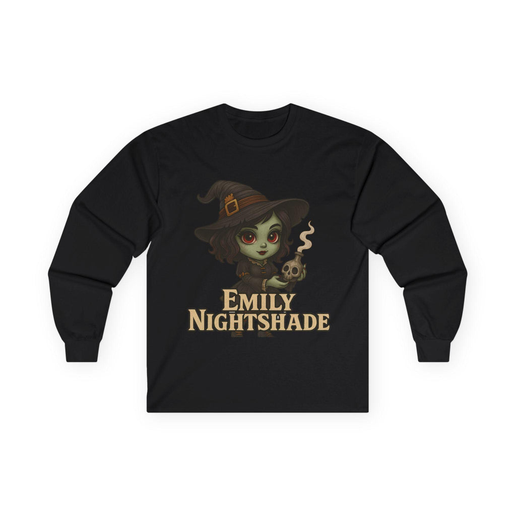 Emily Nightshade - Witch Long Sleeve Tee, Halloween Shirt, Spooky Apparel, Cute Witch T-Shirt, Gift for Witch Lovers, Cozy Fall Fashion