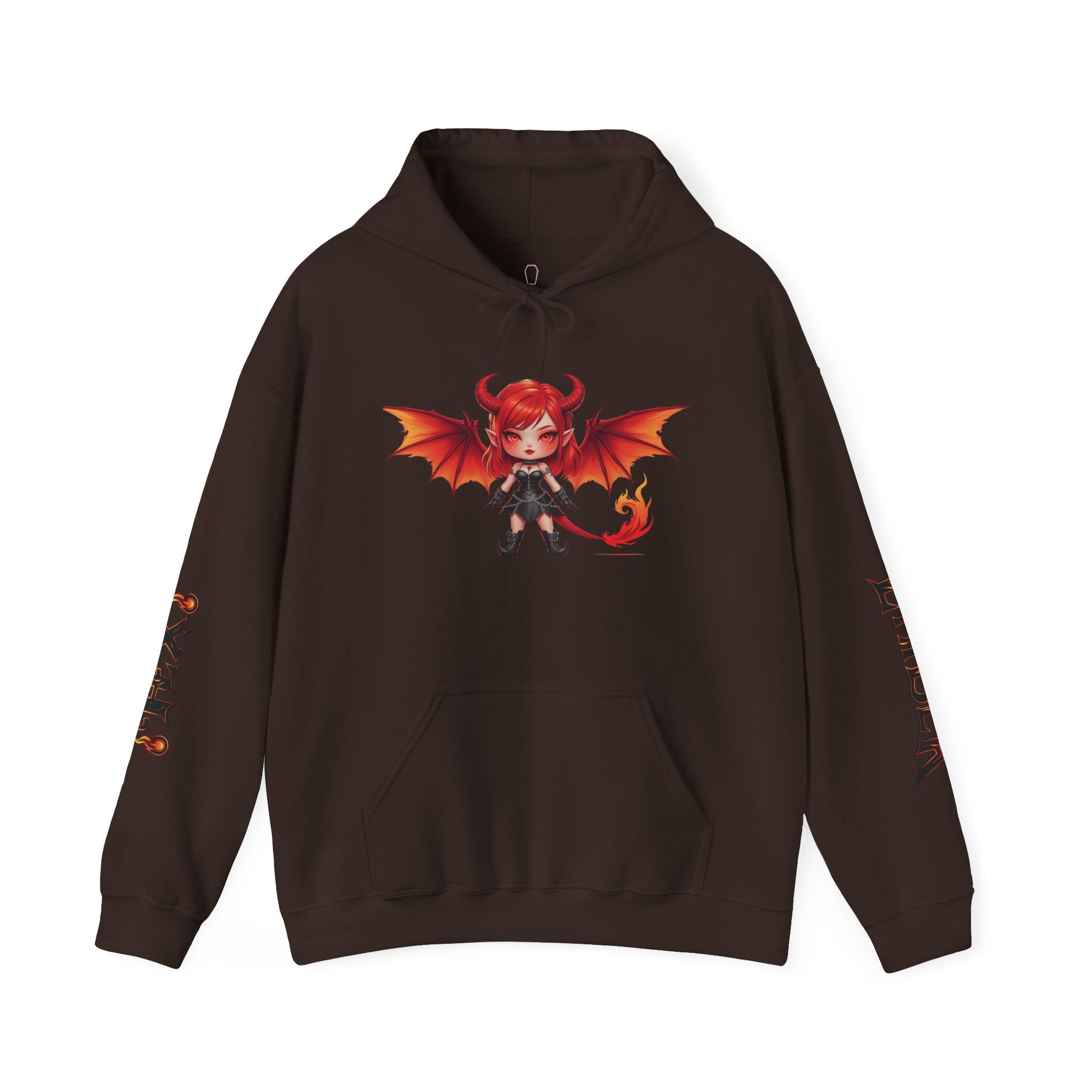 Ember Hex : Charming Demon Hoodie with Winged Design, Casual Wear, Gift for Cartoon Lovers, Halloween Outfit, Cozy Sweatshirt