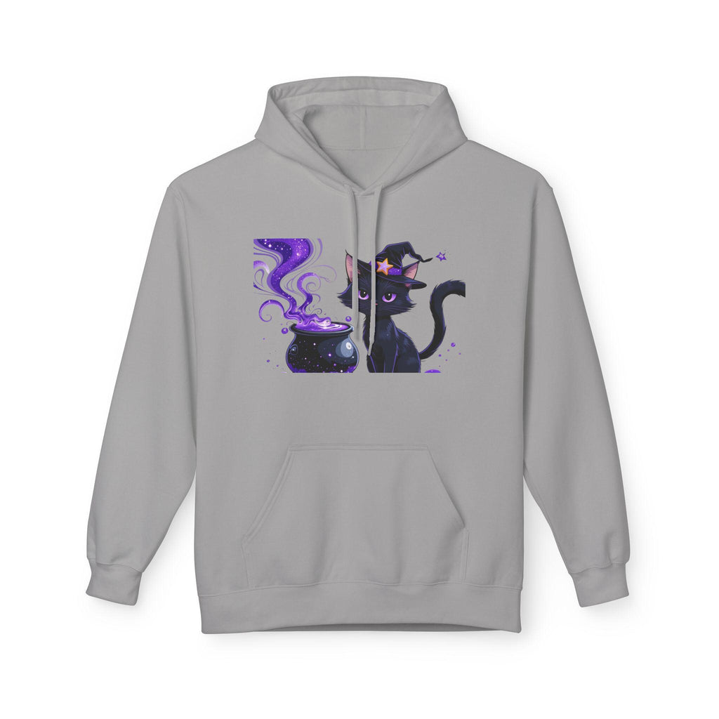 Spooky Cat Fleece Hoodie, Witchy Apparel, Cozy Unisex Sweatshirt for Halloween, Cat Lover Gift, Cute Hoodie, Autumn Fashion