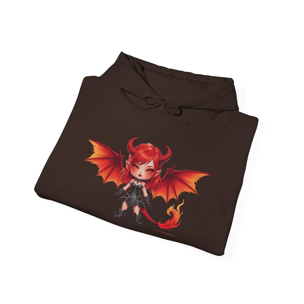 Ember Hex : Charming Demon Hoodie with Winged Design, Casual Wear, Gift for Cartoon Lovers, Halloween Outfit, Cozy Sweatshirt