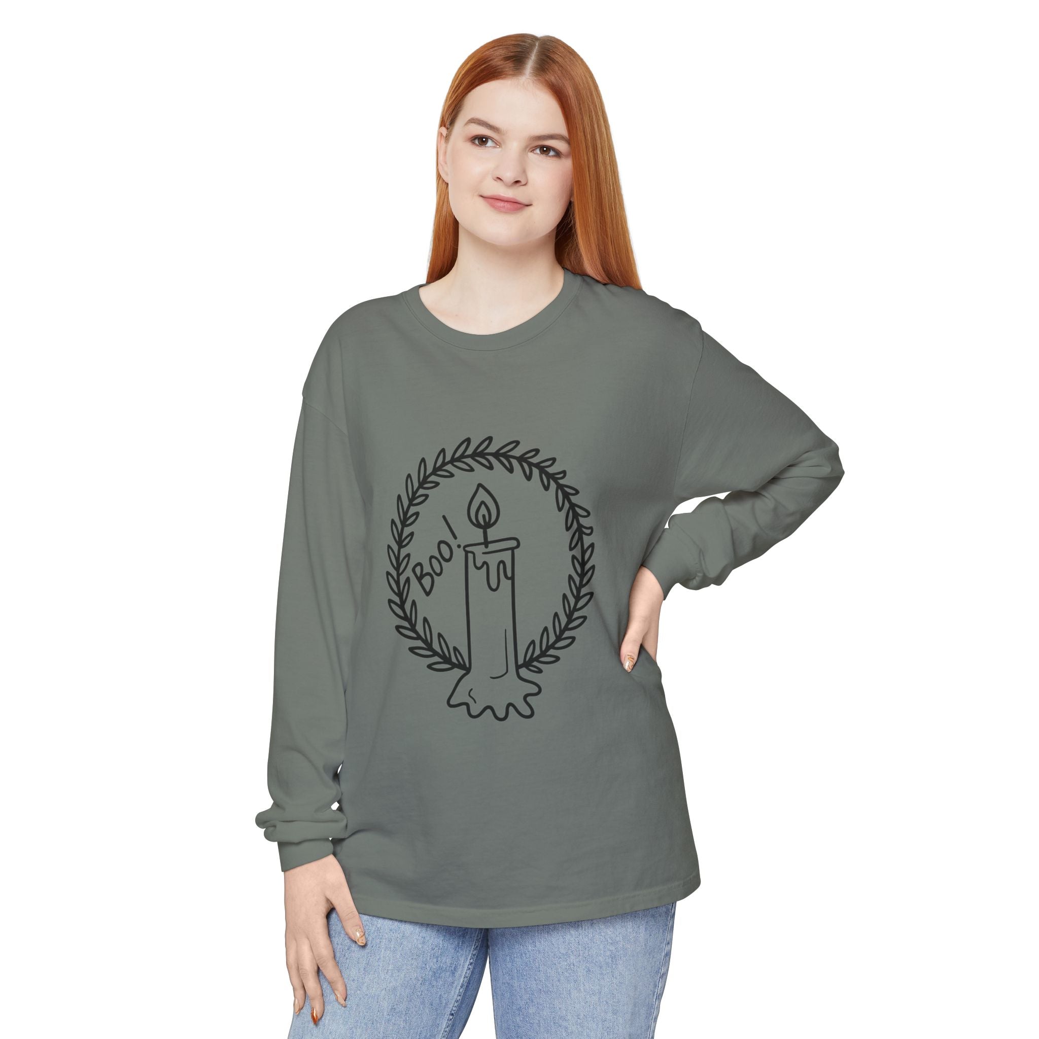 Boo Candle Long Sleeve T-Shirt - Unisex Halloween Tee