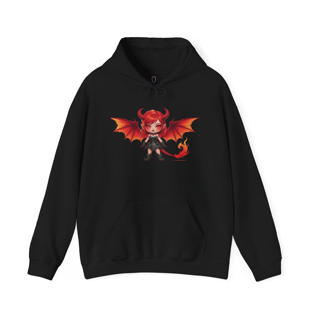 Ember Hex : Charming Demon Hoodie with Winged Design, Casual Wear, Gift for Cartoon Lovers, Halloween Outfit, Cozy Sweatshirt