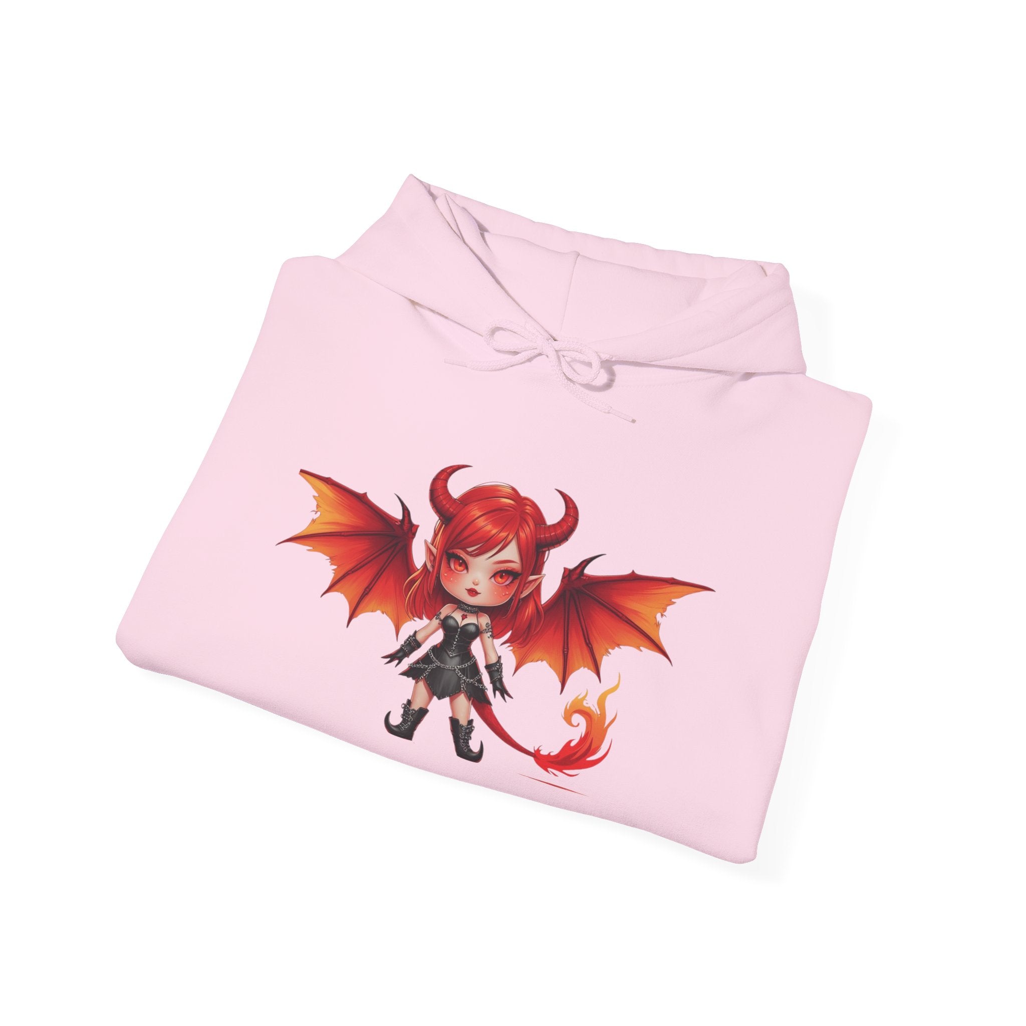 Ember Hex : Charming Demon Hoodie with Winged Design, Casual Wear, Gift for Cartoon Lovers, Halloween Outfit, Cozy Sweatshirt