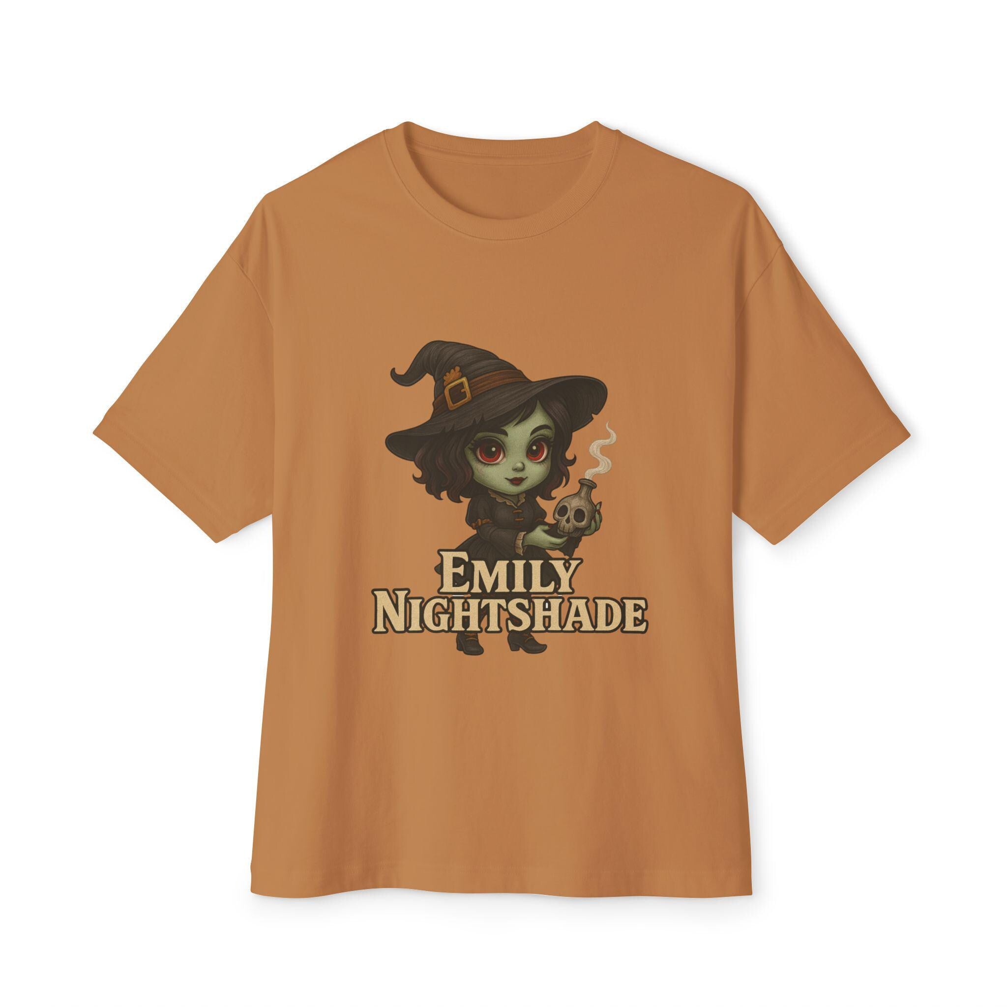Emily Nightshade Halloween Boxy Tee, Oversized T-Shirt for Fall, Spooky Graphic Top, Witch Shirt, Cute Halloween Apparel